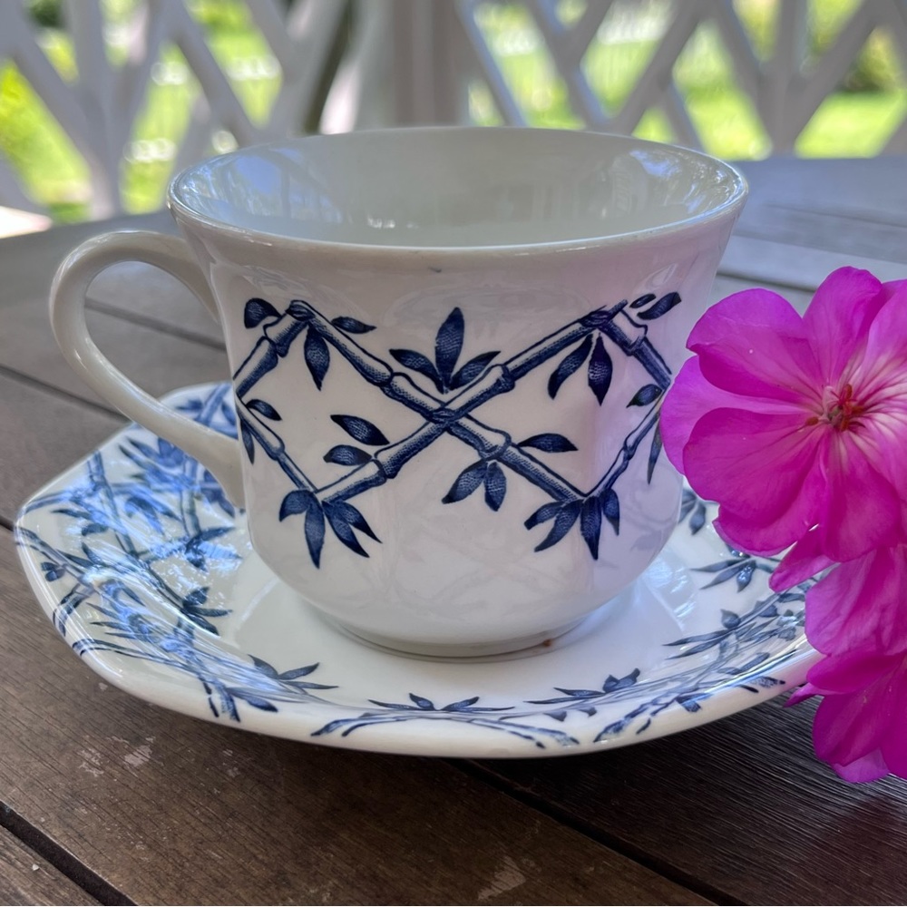 Royal Staffordshire Trellis Ironstone Blue and White Cup and Saucer